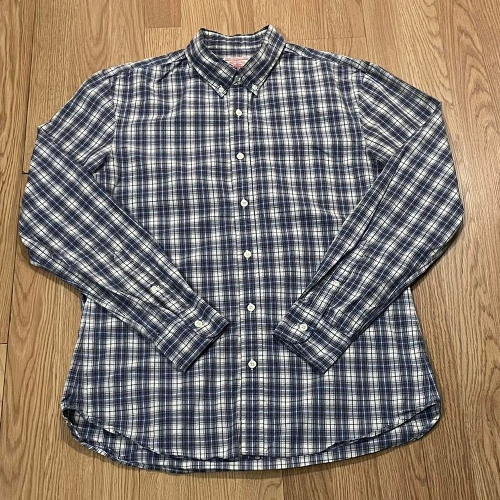 J. Press Boys Large Long Sleeve Button Down Shirt Blue Gray Plaid Preppy